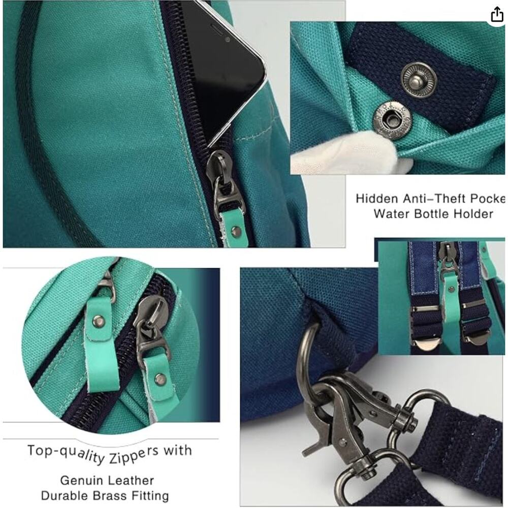 Canvas Sling Bag Small Crossbody Backpack, Shoulder Daypack, Rucksack-Blue Green - Picture 2 of 6